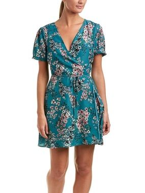 Cupcakes & Cashmere Floral Green Emerald Wrap Mini Dress Women’s Size Small S